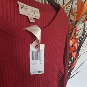 ☆Philosophy Maroon Ribbed Belted Midi Dress